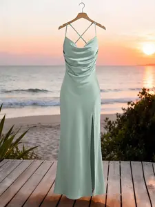 [Graduation Season] Elegant Women's Satin Long Dress Gowns, V Neck Backless Design, Perfect for Weddings & Formal Events, High-End Fashion Style, Formal Wear