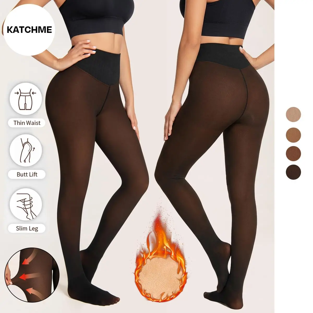 KatchMe Women's Minimalist High Waist Seamless Stretchy Fleece Tights Pantyhose,Versatile Pantyhose for Daily Wear Outdoor, Basic Womenswear