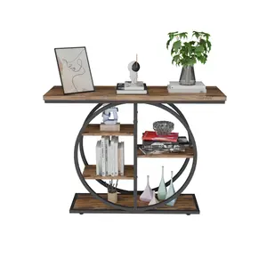 Industrial Console Table with 5-Tier Storage, 41.3 Inch Rustic Wood & Metal Sofa Table, Entryway Shelf for Living Room, Farmhouse Hallway Accent Furniture, Sturdy Multi-Level Display Organizer