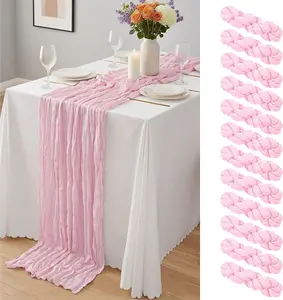 Boho Cheesecloth Table Runner, 1/2/6/12 Panels, 1.6x10 ft Single Panel, Soft Sheer Gauze Wrinkle-Texture Fabric, Fade-Resistant Rustic Chic Decor for Wedding, Rustic Party