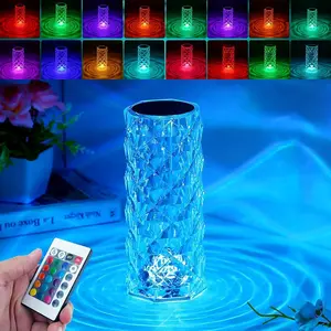 [USA Stock] - Crystal Table Lamp (Touch & Remote), 4 Modes 16 Color Changing Night Light, Rechargeable, Dimmable, RGB Rose Diamond Ambient Mood Lighting, Protable Cordless Desk Lamp for Bedroom Living Room Party