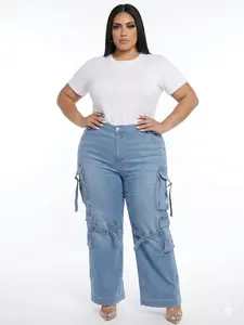 Plus Size Stretchy Buckle Up Cargo Jeans