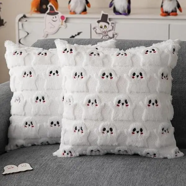 Halloween Pillow Cover 18x18 Set of 2 Cute White Ghost Pillow Covers Soft Plush Throw Pillows for Sofa Halloween Home Decor