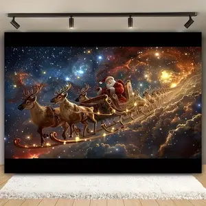 1pc Polyester 2D Flat Winter Wonderland Backdrop Picture, Non-Electric Christmas-New Year Banner, Snowflake Fantasy Scene, Home Living Room Festive Decor for Birthday
