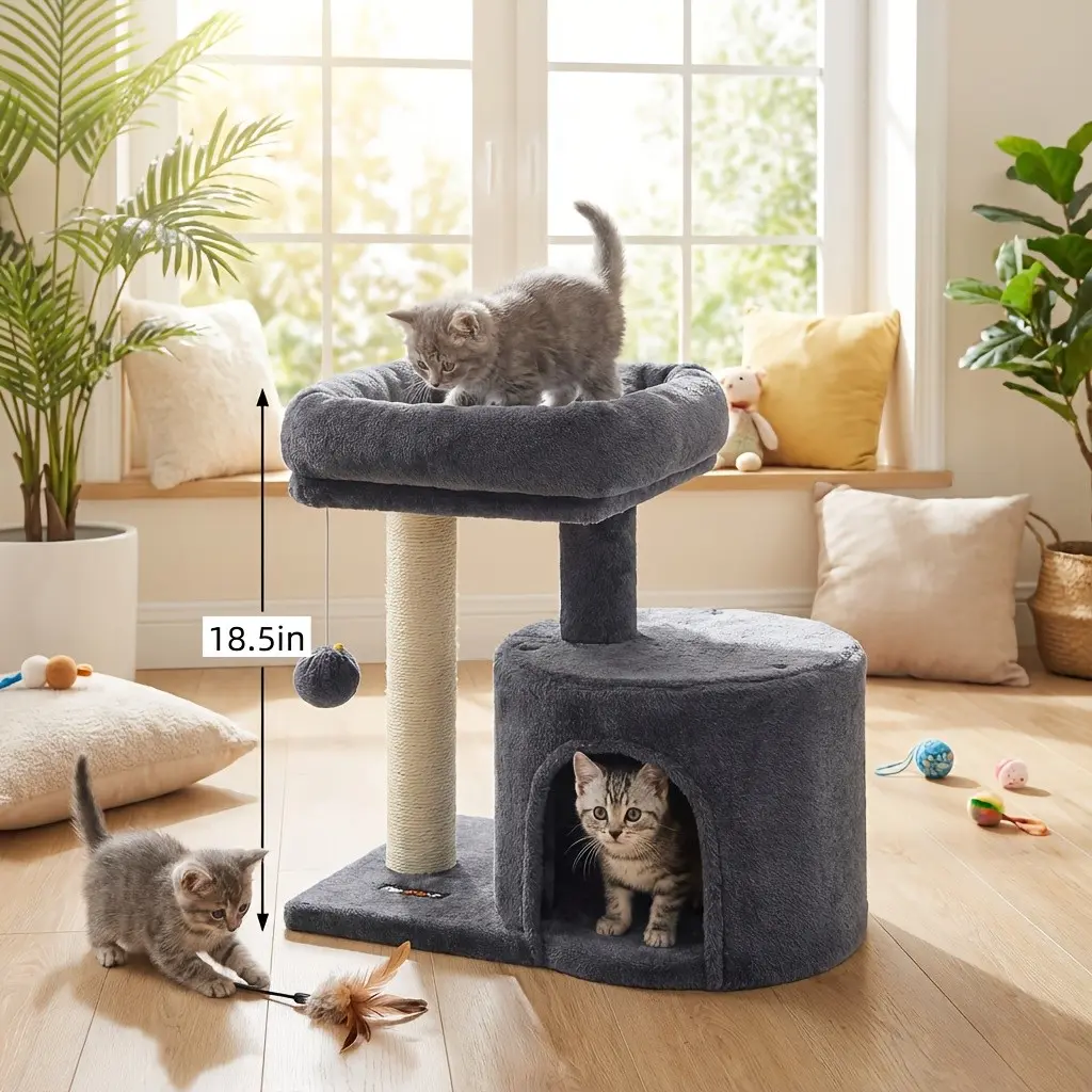 Multi-Level for cat Tree Tower with Sisal Scratching Posts & Cozy Plush Condo | Soft Padded Perch for Indoor Kittens & for cats, Space-Saving Design for Small Apartments, Easy Assembly