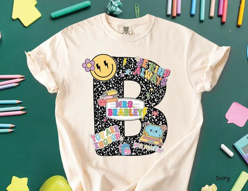 Personalized Teacher Monogram Shirt | Custom Initial Teacher T-Shirt | Back to School Graphic Tee | Teacher Appreciation Gift