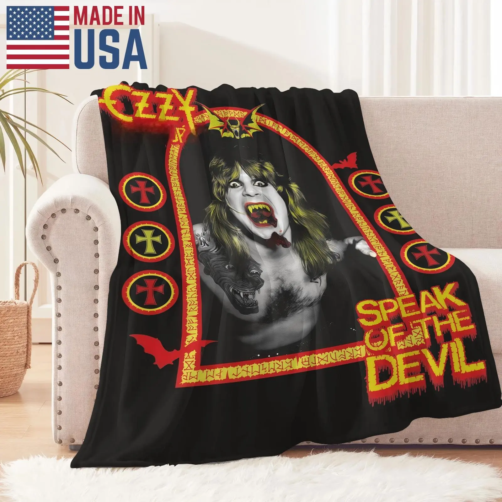 Gothic Horror Soft Flannel Throw Blanket, Heavy Metal Theme Decor with Unique Album Art Print, Breathable Black Background, Machine Washable Rock Bedroom Bedspread Gift for Teens & Adults