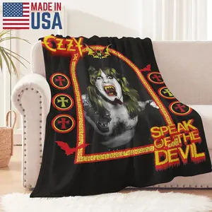 Gothic Horror Throw Blanket Soft Flannel Heavy Metal decor with Speak of the Devil Album Art Black Background Machine Washable Rock Bedroom Decor for Fans Adults Teens Vintage Retro Gothic Horror Bedspread Music Fan Gift