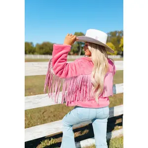 SKYLAR FRINGE FAUX FUR JACKET - PINK *Final Sale*