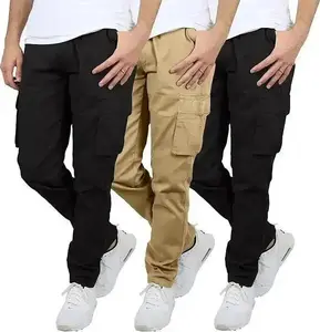 ZYNE 3-Pack Men's Flex-Stretch  one size down for a perfect fit.Cotton Cargo Pants 31-Inch Inseam  FSH- Comfortable Durable Plain Design in Black Khaki & Navy Blue