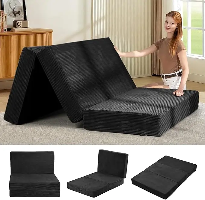 WINZOO Trifold Full Size 6-in Convertible Foam Sofa Bed - Foldable Floor Mattress Futon, Folding Mattress Couch with Removable Washable Cover, Non-Slip Bottom, Carry Handles for Guests, Camping