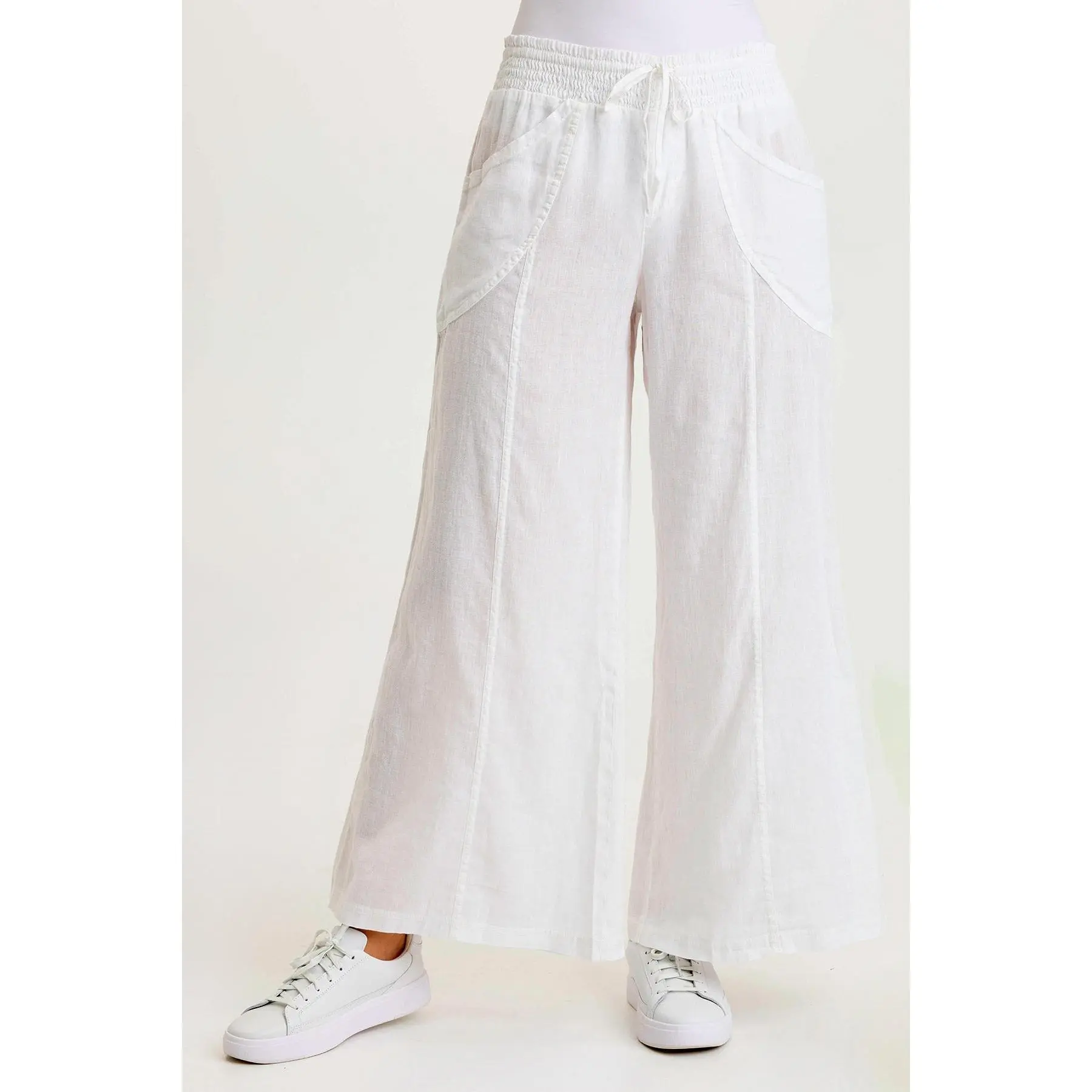 Pia Paper-Bag Waist Linen Wide Leg Pant