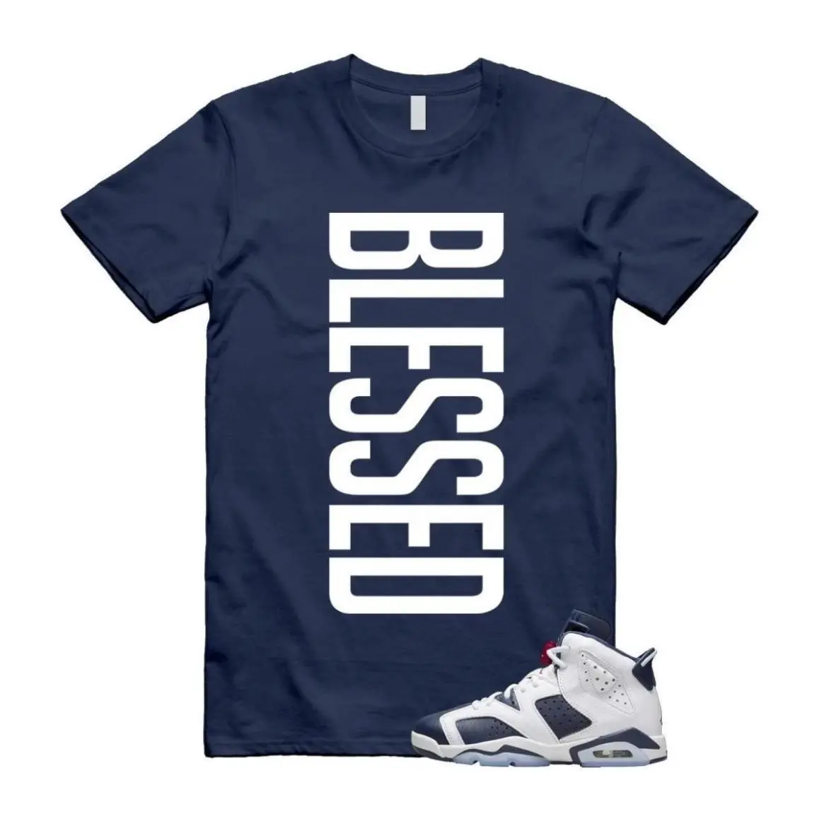 6 Olympic Midnight Navy White Varsity Red Retro T Shirt Match VERTBLS, Lightweight Feel, Moves with You, Soft Cotton Blend