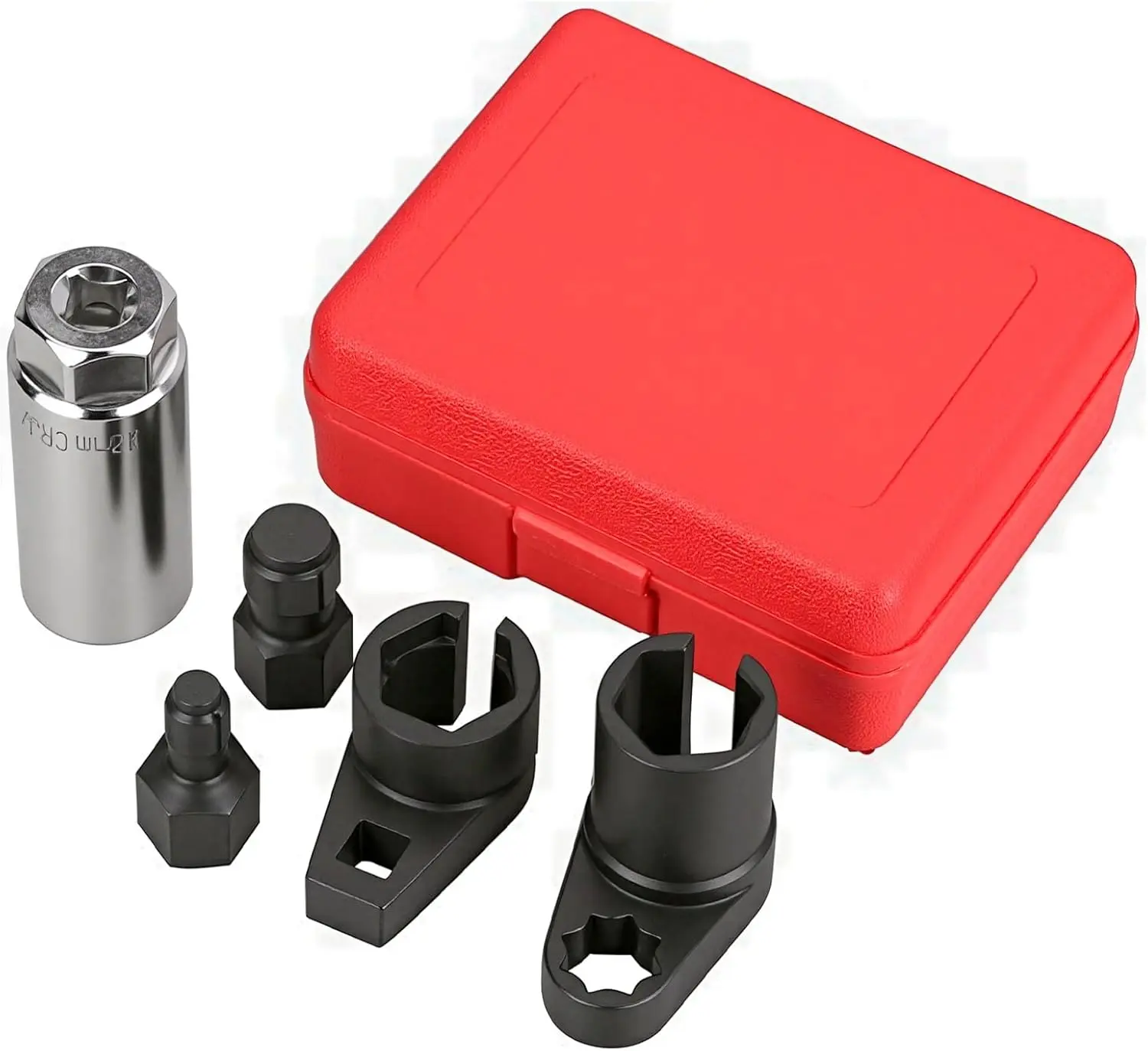 5PCS O2 Oxygen Sensor Socket Set, 3/8 in Drive, 7/8 in (22mm), Premium Removal Tool with Thread Chasers & Offset Wrenches, Heavy-Duty Automotive Kit for Easy Installation & Repair