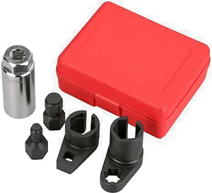 5PCS O2 Oxygen Sensor Socket Set, 3/8 in Drive, 7/8 in (22mm), Premium Removal Tool with Thread Chasers & Offset Wrenches, Heavy-Duty Automotive Kit for Easy Installation & Repair