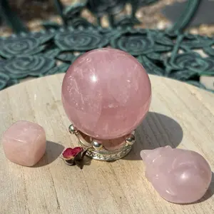 Sweet Dreams Crystal Set - Rose Quartz Natural Carved Sphere & Incense Holder Cube for Meditation Energy Healing Feng Shui Wellness Practices