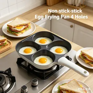 4 Holes Nonstick Breakfast Pan Frying Pan For Pancakes Burgers Quick Cooking At Home Multifunctional Handle In Kitchen