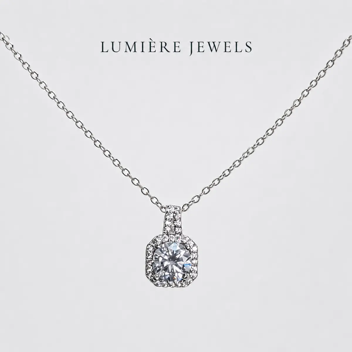 Cushion Square Halo Moissanite Pendant Necklace for Women, 2026 New Arrival, Luxury High‑End Niche Silver‑Tone Necklace, Elegant Birthday Gift for Her