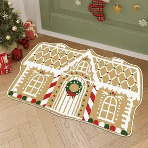 Christmas rug, 1 PC brown gingerbread house pattern doormat, entrance rug, Christmas-themed home mat, soft and comfortable plush welcome mat, suitable for bedrooms, bathrooms and indoor/outdoor entrances, holiday-themed home decor, Christmas gift.