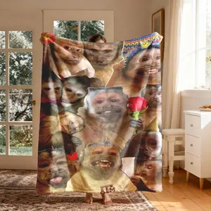 Cute Monkey Patchwork Flannel Blanket, Large Size, Soft Lightweight Warm, Perfect for Bed Sofa Office Camping Travel, Christmas Gift, Soft Warming Blanket