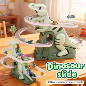 An electric dinosaur stair climbing toy with LED lights and music-track slide set dinosaur track toy suitable for children aged 3-8-automatic stair climbing & boys and girls sliding game set