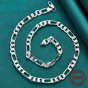 925 Sterling Silver-plated Figaro Necklace, Independent Studio Design, Italian Craftsmanship, Fashion Minimalist, Perfect For Gift-giving, Valentine'S Day, 8mm Wide,Highquality Craftsmanship, Fashion Jewelry,Birthday gift.