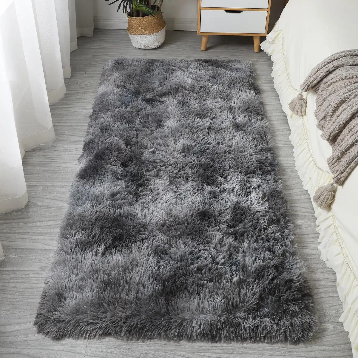 1 Piece Soft Rectangle Fluffy Tie Dye Carpet, Plush Floor Decorative Rug, Modern Non-slip Mat for Living Room Bedroom