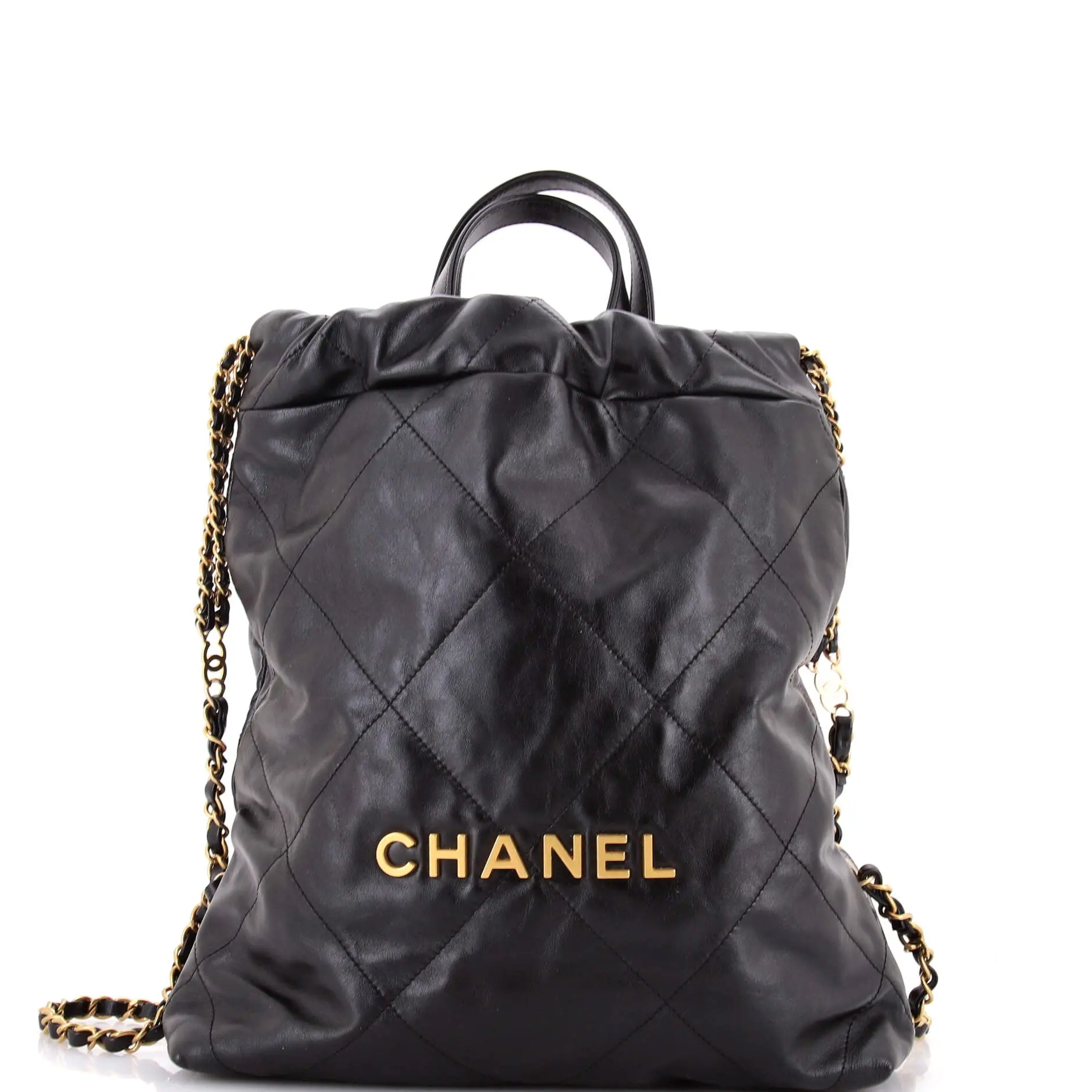 Pre-owned CHANEL Leather Backpacks 22 Chain Backpack Quilted Calfskin Medium by Rebag