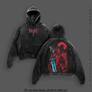 [ZANxStore] Igris Vintage Washed Oversized T-Shirt & Hoodie – Solo Leveling, Shadow Knight Commander Anime Graphic, Absolute Loyalty And Silent Blade Theme, Heavyweight Cotton Streetwear Unisex