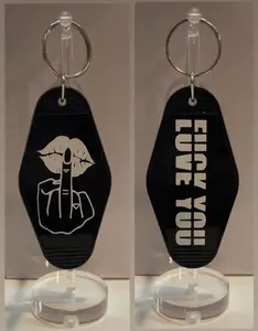 LOVE YOU Black and White Retro Kiss Motel Keychain