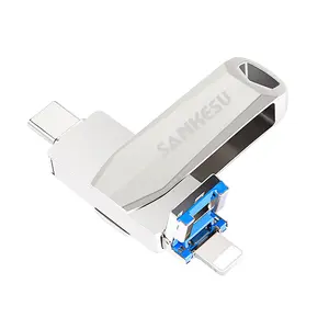 3-in-1 Flash Drive 128GB/64GB/32GB Portable USB OTG Memory Stick External Storage for iPhone Android PC Devices for Photos and Videos Transfer Storage Backup(Silver)