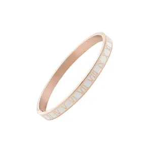 Roman Numeral Bangle Bracelet for Women, Elegant Stainless Steel Design, Timeless Jewelry, 6mm Width, 2.2" Diameter