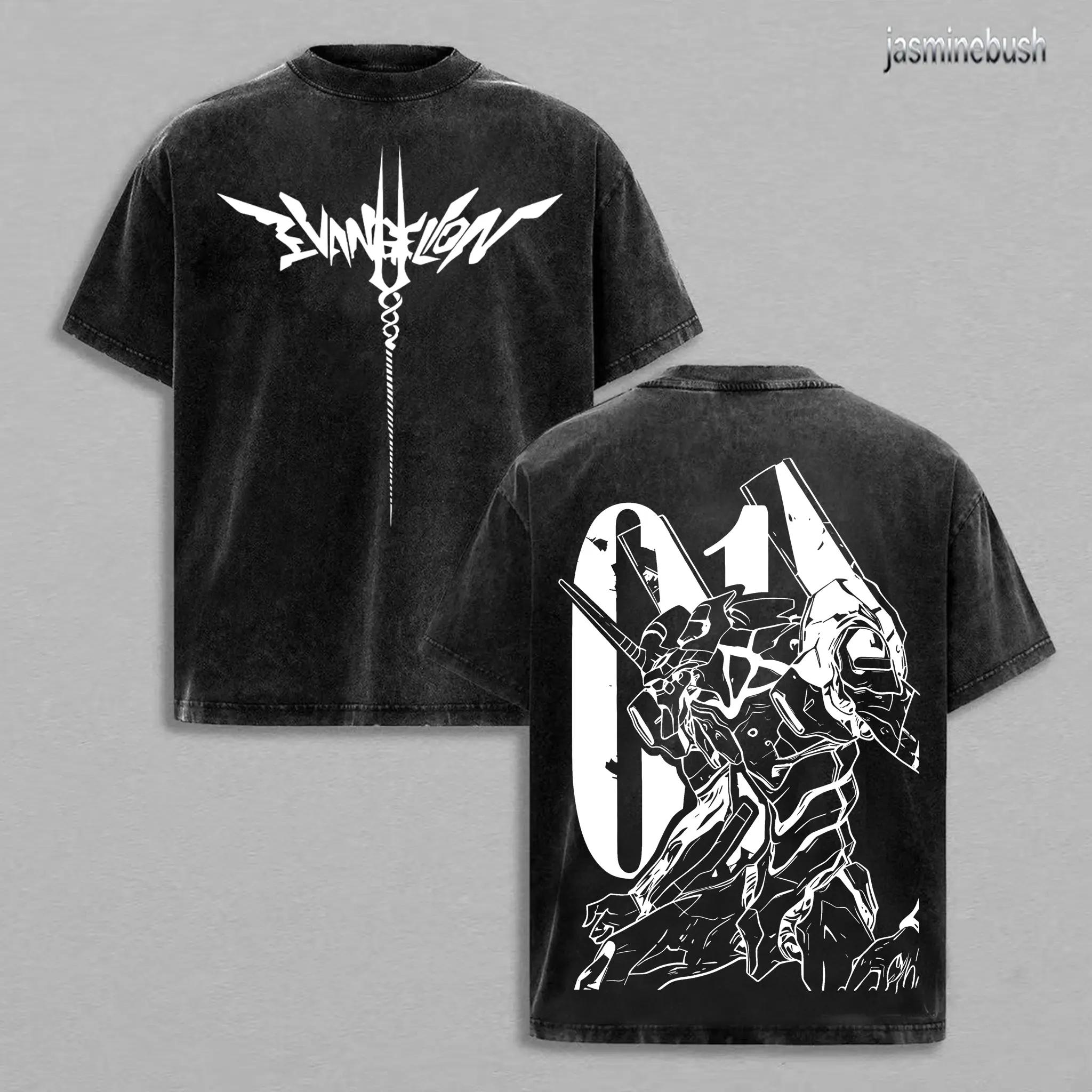 Unisex Retro Anime Graphic Oversize Tee - Menswear Casual 90s Mecha Streetwear, Vintage Acid Wash Short-Sleeve Round Neck Heavy Cotton Loose-Fit Top, Multi-Size