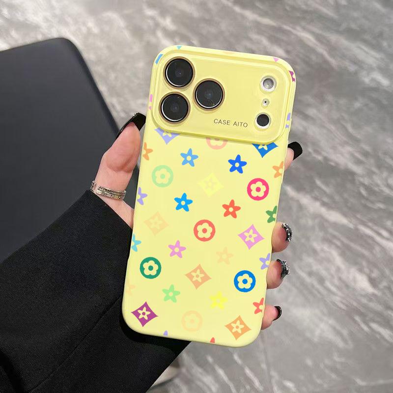Trendy unique colorful Monogram Pattern Solid Color Phone Case with Ultra Skin friendly Touch, All Inclusive Lens Phone Case Suitable for Apple 17 16 15 14 13 12