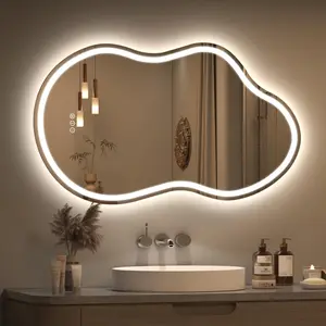 Irregular led backlit bathroom mirror 24 x 36 inch asymmetrical cloud lighted vanity mirror with lights for wall anitfog dimmable memory verticalhorizontal