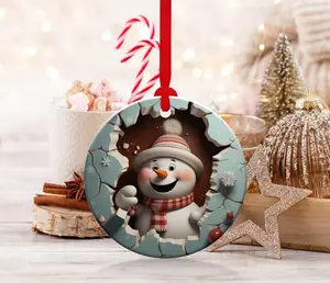 3d Snowman Ornament, Christmas Decoration, Holiday Gift Idea, Heirloom Keepsake, Round Ceramic, Gift Idea