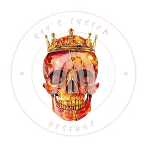 Sav's Custom Designs Custom Halloween SUBLIMATIONS DTF Prints with Royal Skull Graphic