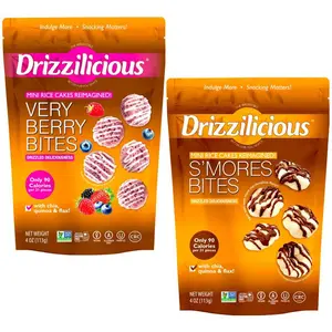 Drizzilicious Very Berry & S'mores Flavors Mini Rice Cakes Duo Pack - Vegan Gluten-Free Non-GMO Allergen-Free Crunchy Snack 4 oz Bags Pack of 2