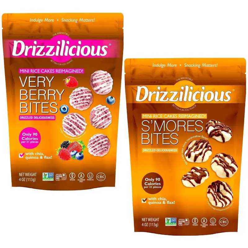 Drizzilicious Very Berry & S'mores Flavors Mini Rice Cakes Duo Pack - Vegan Gluten-Free Non-GMO Allergen-Free Crunchy Snack 4 oz Bags Pack of 2