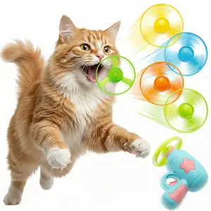 6Pcs Cat Interactive Fetch Toy Set, Launcher Gun+Flying Disc Toy, Cat Track Toy for Cat Training Hunting Chasing Interactive Cat Toys for Bored Indoor, Flying Propellers For Dog and Puppy Toy, Cat Stuff Outdoorfun