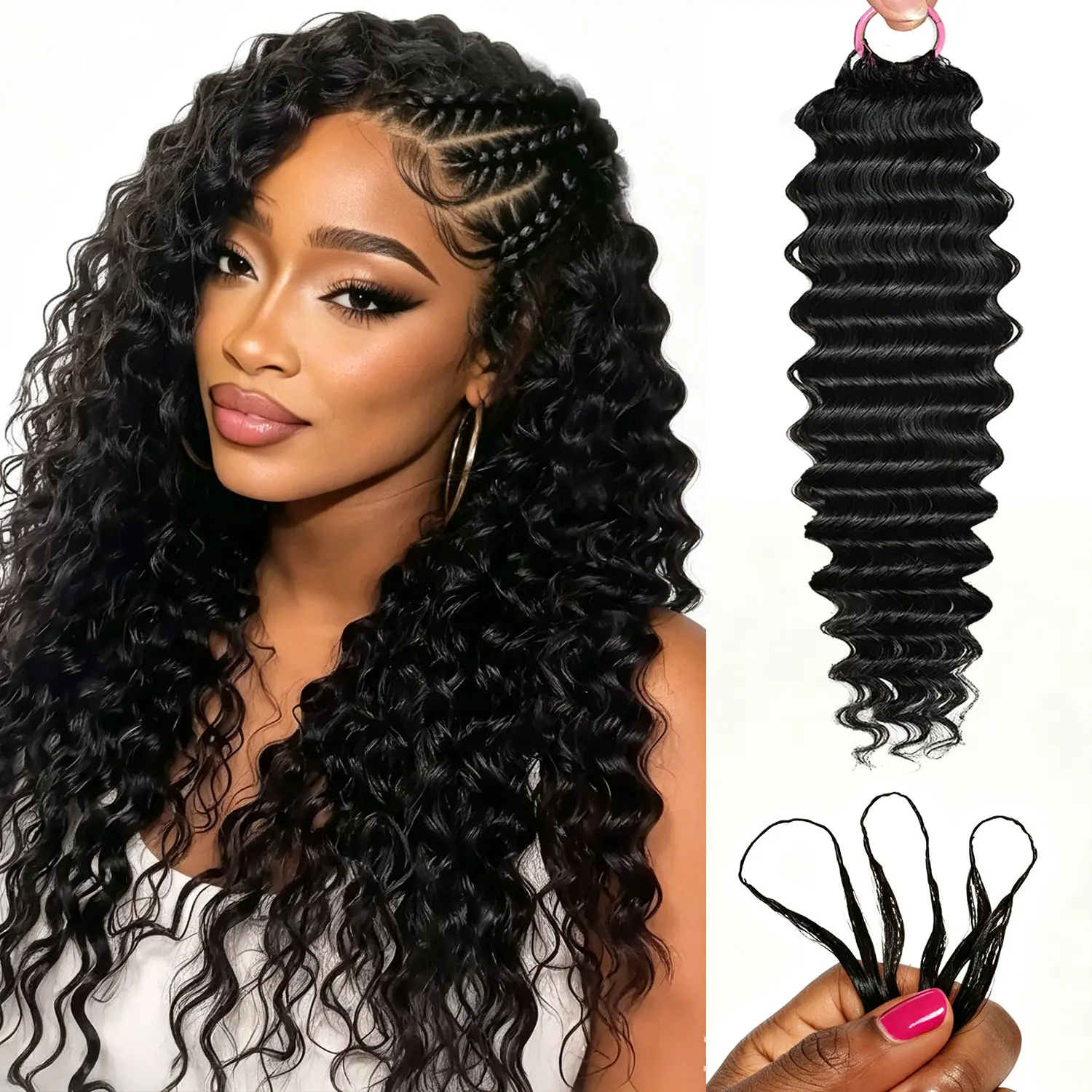 Atikual 100% Human Feather Crochet Hair Extensions - 20 inch, 50g, 40 Pre-Separated Strands, Knotless Braiding with Miracle Knots, Fragrance-Free Curly  Weave Bundles for Black Women’s Formal Wear & Dates woman glueless tape deep wig pack ring