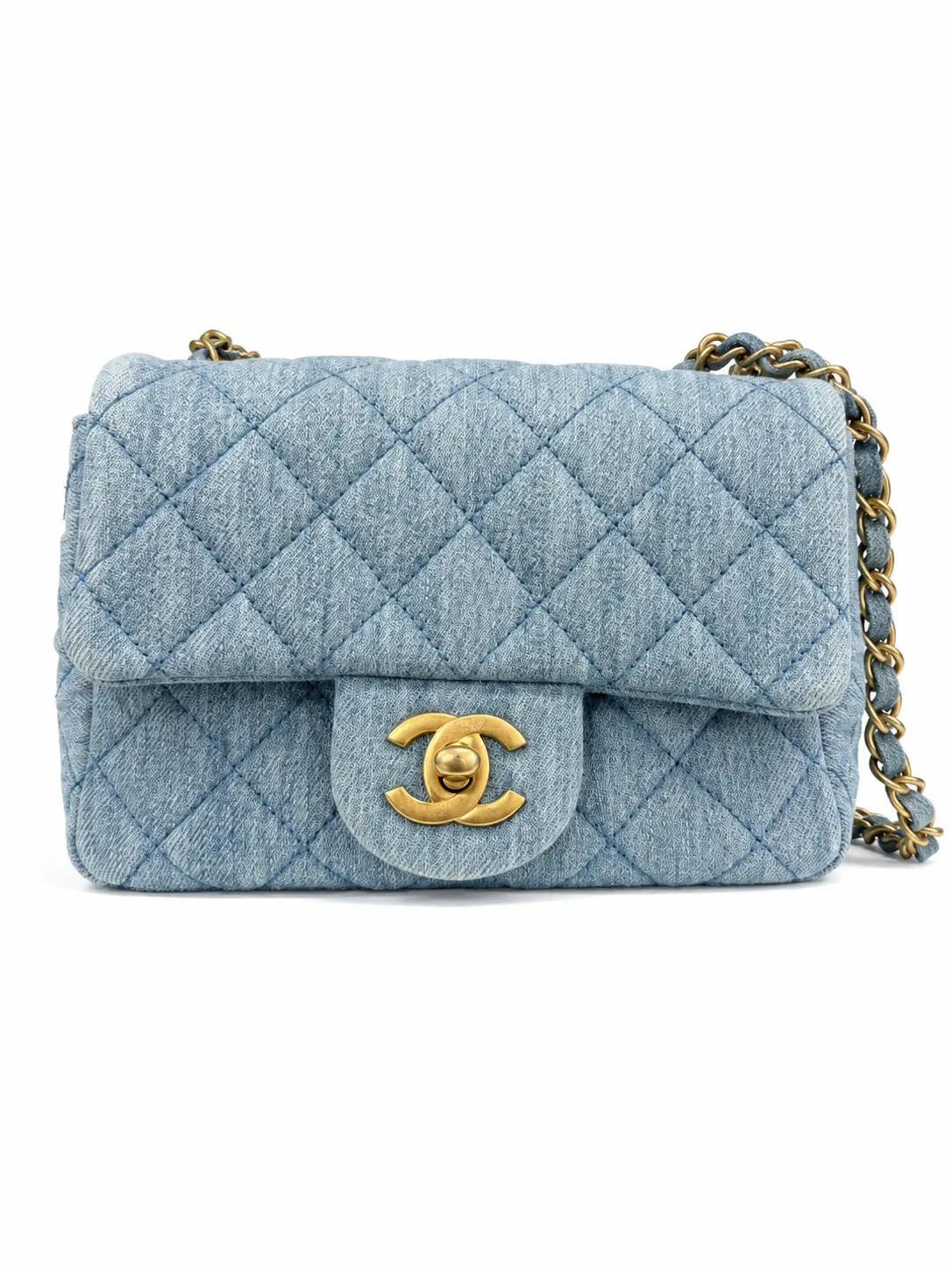 Pre-owned CHANEL Denim Crossbody Bags Blue Mini Gold Pearl Crush Classic Flap Bag 77101920