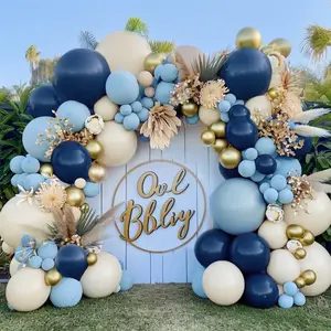 Navy Blue Balloon Garland Double Stuffed Dusty Blue  White Sand Balloons Beige Cream Metallic Latex Arch Kit for Neutral  Shower Birthday  Father's Day Graduation Party Decoration