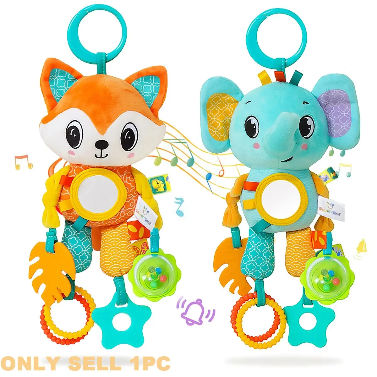 Baby Crib Hanging Rattles Maracas Toys, Infant Cartoon Animal Spiral Hanging Play Toy, Ringing Bell for Bed Stroller Car Seat, Unisex Gift for Newborn Babies, Rattle Maracas Sensory