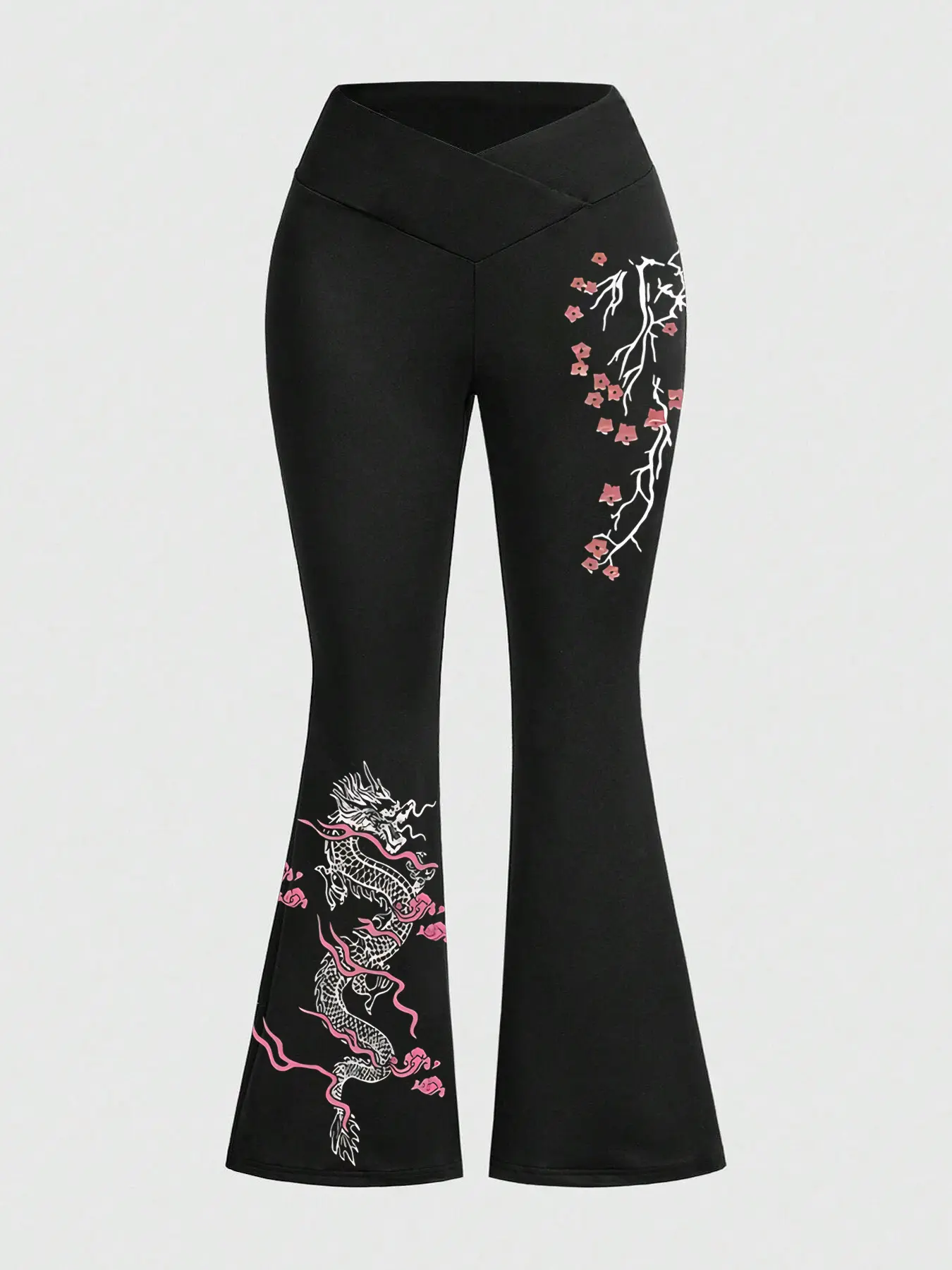 Women's High Waist Criss Cross Flared Pants Bottom, Casual Fashion Pants, Fitted Long Regular Fit, Vintage Style Graphic, Casual Commuter Wear, All Seasons, Womenswear