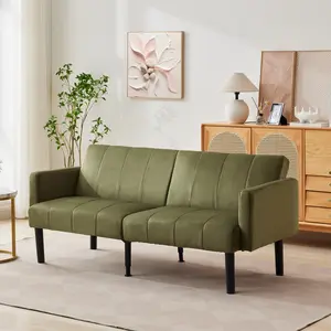 75" Convertible Futon Sofa Bed, Adjustable Folding Futon Couch, Small Sofa Bed w/Wood Legs for Bedroom, Living Room, Living Room