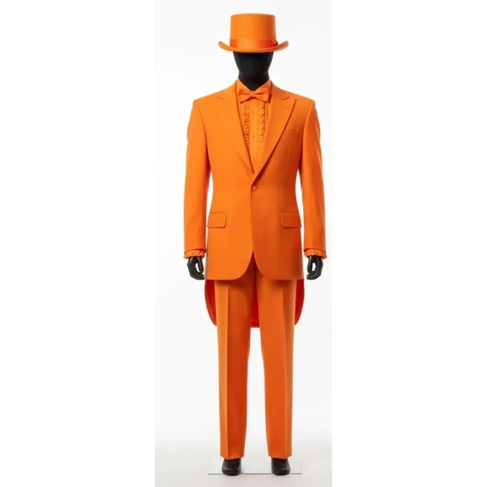 Men's Orange Collared Custom Cut Tuxedo Full Set - Formal Wear with Included Hat and Bow Tie for Formal Events