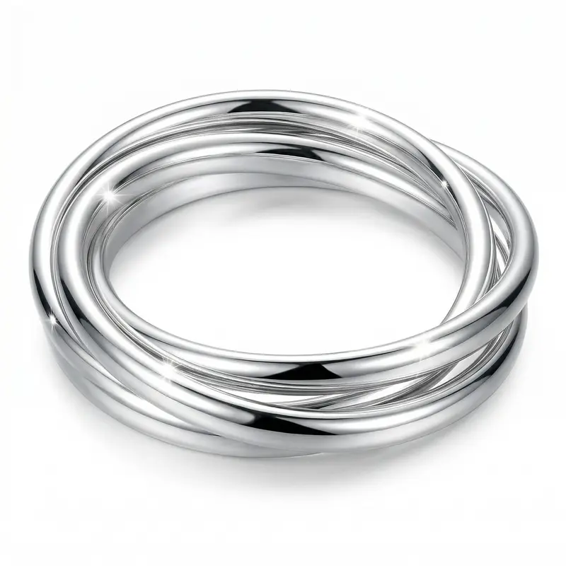 Women's S925 Silver-Plated Interlocking Triple Ring Rolling Bangle - Hypoallergenic, High-Polished Elegant Jewelry Bracelet - Inner 2.55 in (2.55 inches), Stackable, Hypoallergenic Arm Candy for Birthday, Casual Daily Wear