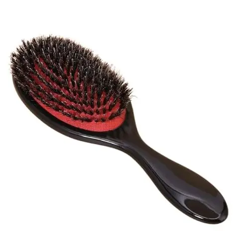 Boar Bristle Cushion Paddle Brush - Anti-Static Anti-Tangle Hair Care Product with Nylon Quill Massage, Balanced Conditioning, Easy Penetration for Curls and Waves, Wigs, Hair Extensions (Black, One Size, Antioxidants Support)