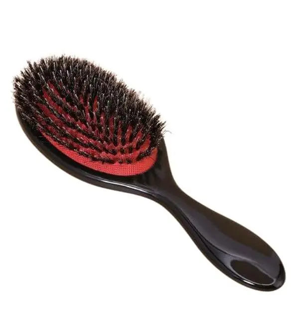 Boar Bristle Cushion Paddle Brush - Anti-Static Detangling Tool with Nylon Quill Massage, Conditioning, Easy Penetration for Curly Fine Wavy Natural Hair, Wig & Hair Extensions (Black, For Males & Kids) Barrel Curls